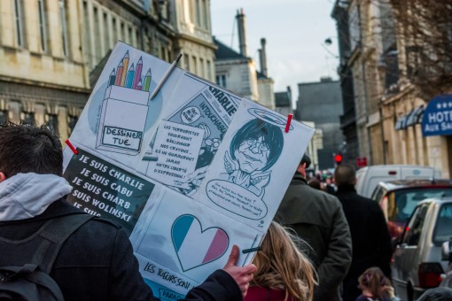 Caricatures lors de la manifestation en soutien à Charlie Hebdo à Reims